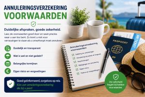 Overzicht van voorwaarden van een annuleringsverzekering met reisdocumenten en paspoort