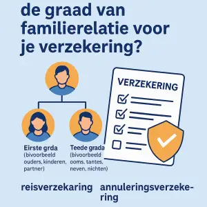 Illustratie van een familieboom met verschillende graden van familierelatie en een verzekeringsdocument